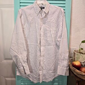 Kenneth Cole Reaction White and Blue Casual Button Down Shirt